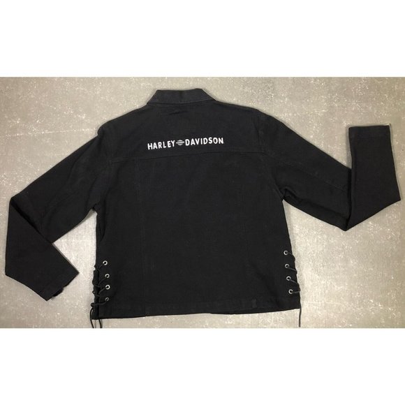 HARLEY Davidson womens black denim jacket sz XL Pockets, Zipper Arms, Embroidery - Picture 6 of 11